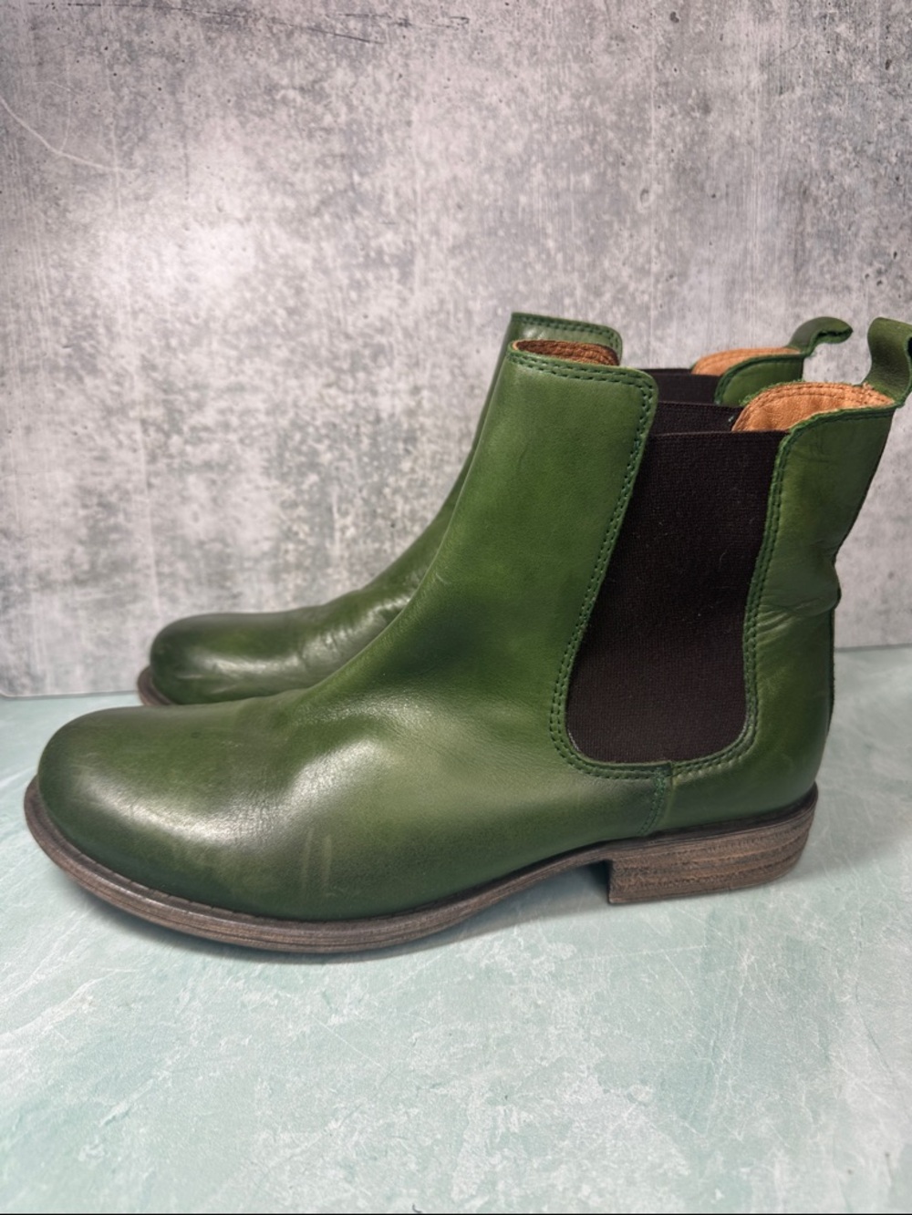 Green Leather Chelsea Boots - Women's Ankle Boot